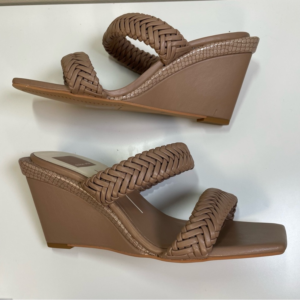 DOLCE VITA Sahale Braided Wedge Sandals Cafe Brown Square Toe Size 7 Boho Chic - Picture 6 of 11